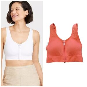 All in Motion Medium Support Zip front Seamless Sports Bra Dark Coral Size XS
